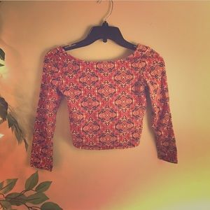 Forever 21 boho print 3/4 sleeve crop top